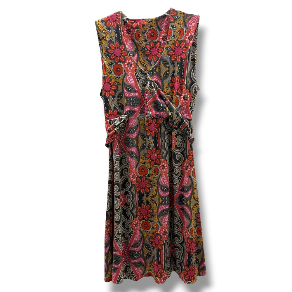 Prana Womens Twist Front Retro Faux Wrap Dress Built In Bra Paisley Floral XL - Picture 2 of 8